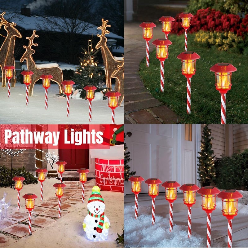 Dynaming 6 Pack Christmas Solar Flame Garden Lights Outdoor, Dual Use Flickering Flame Torch Candy Cane Pathway Marker, Xmas Hanging Lantern Lights, Waterproof & Auto On/Off for Patio Walkway Driveway - Image 5